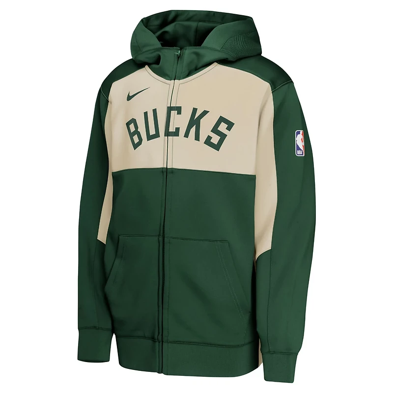 Youth Nike Hunter Cream Milwaukee Bucks Authentic On-Court Showtime Performance Full-Zip Hoodie