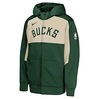 Youth Nike Hunter Cream Milwaukee Bucks Authentic On-Court Showtime Performance Full-Zip Hoodie