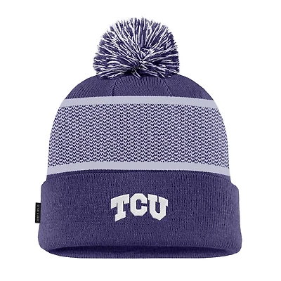 Youth Nike TCU Horned Frogs 2024 Sideline Peak Cuffed Knit Hat with Pom