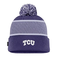 Youth Nike TCU Horned Frogs 2024 Sideline Peak Cuffed Knit Hat with Pom