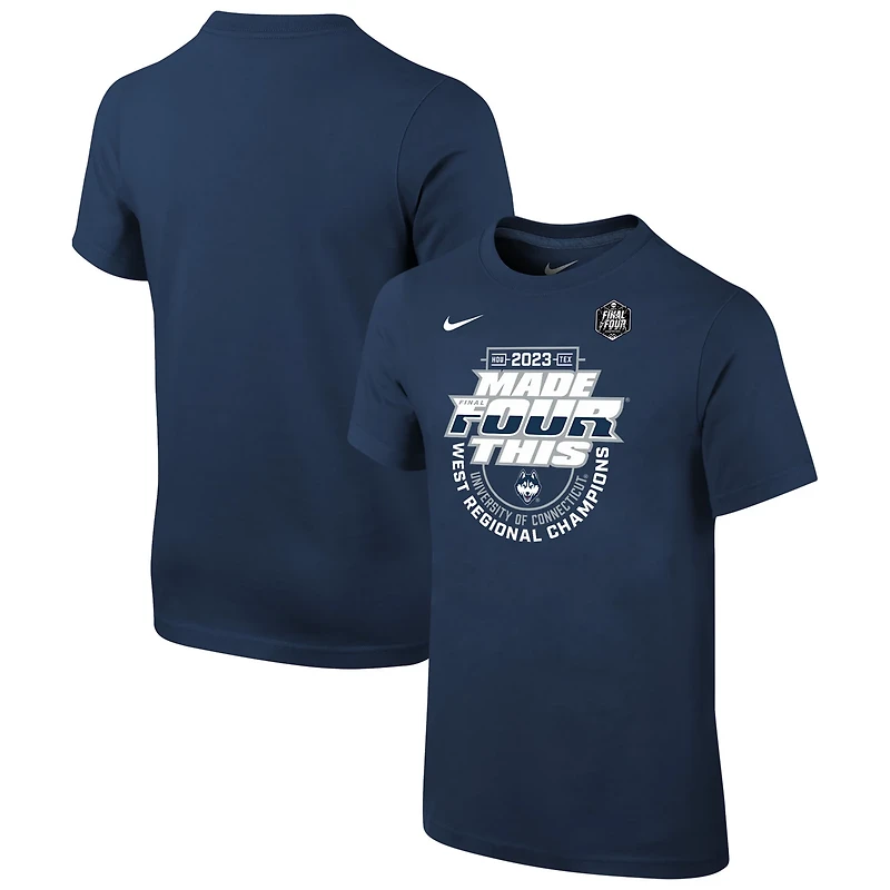 Youth Nike UConn Huskies 2023 NCAA Men's Basketball Tournament March Madness Final Four Regional Champions Locker Room T-Shirt