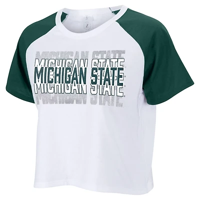 ZooZatz Michigan State Spartans Colorblock Repeat Raglan Cropped T-Shirt