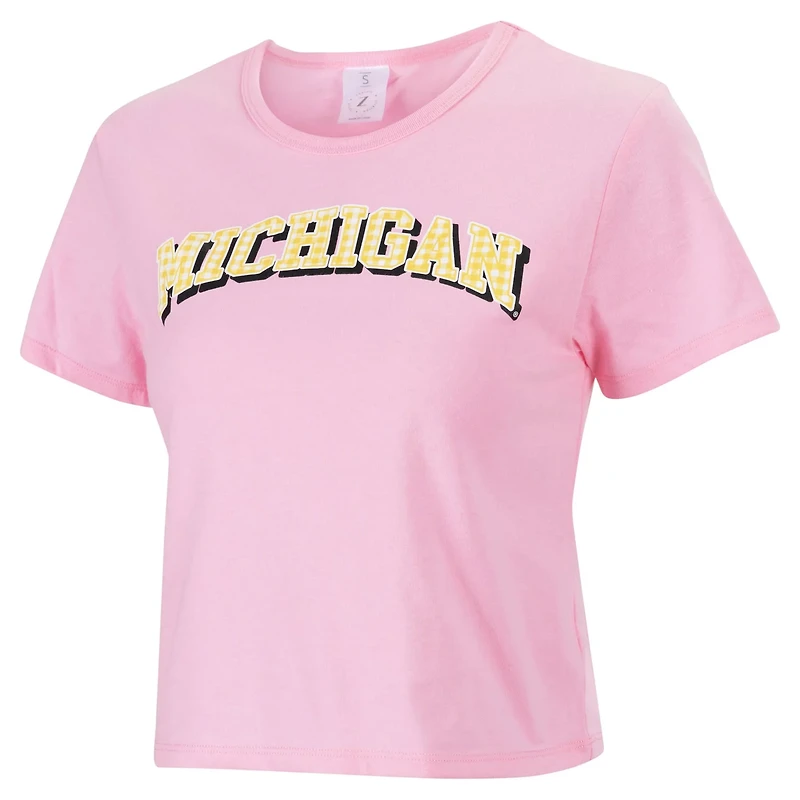 ZooZatz Michigan Wolverines Gingham Logo Cropped T-Shirt