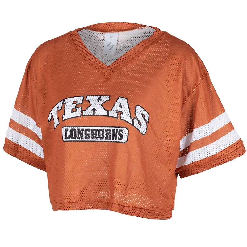 ZooZatz Texas Longhorns Mesh Cropped V-Neck T-Shirt