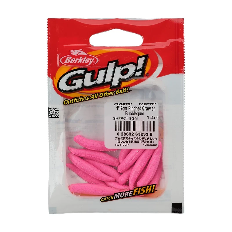 Berkley Gulp! Floating Pinched Crawler 1 Bubblegum Soft Bait 14-Pack
