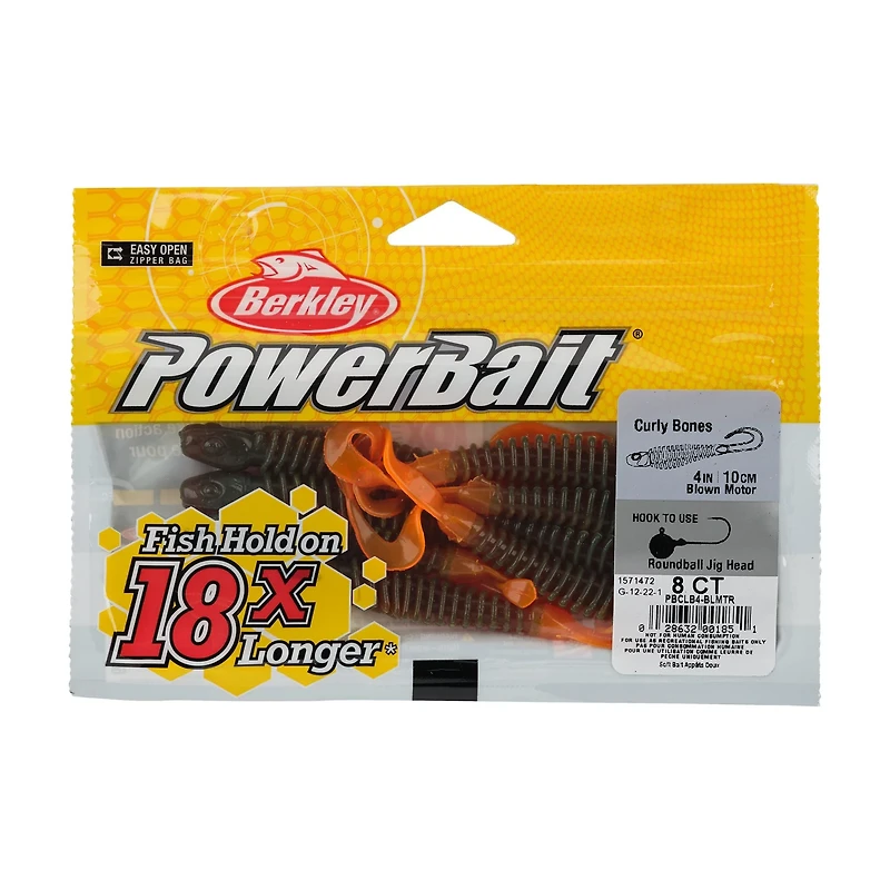 Berkley PowerBait Curly Bones 4 Citrus Punch Soft Bait 8-Pack