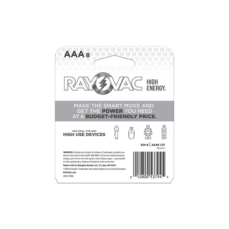 Rayovac AAA HIGH ENERGY Alkaline Batteries 8-Pack