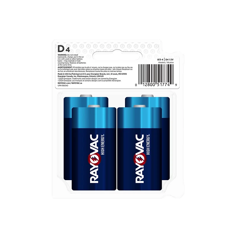 Rayovac D HIGH ENERGY Alkaline Batteries 4-Pack