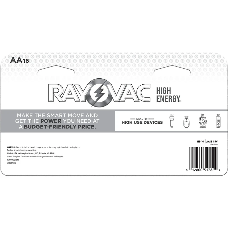 Rayovac High Energy Alkaline AA Batteries 16-Pack