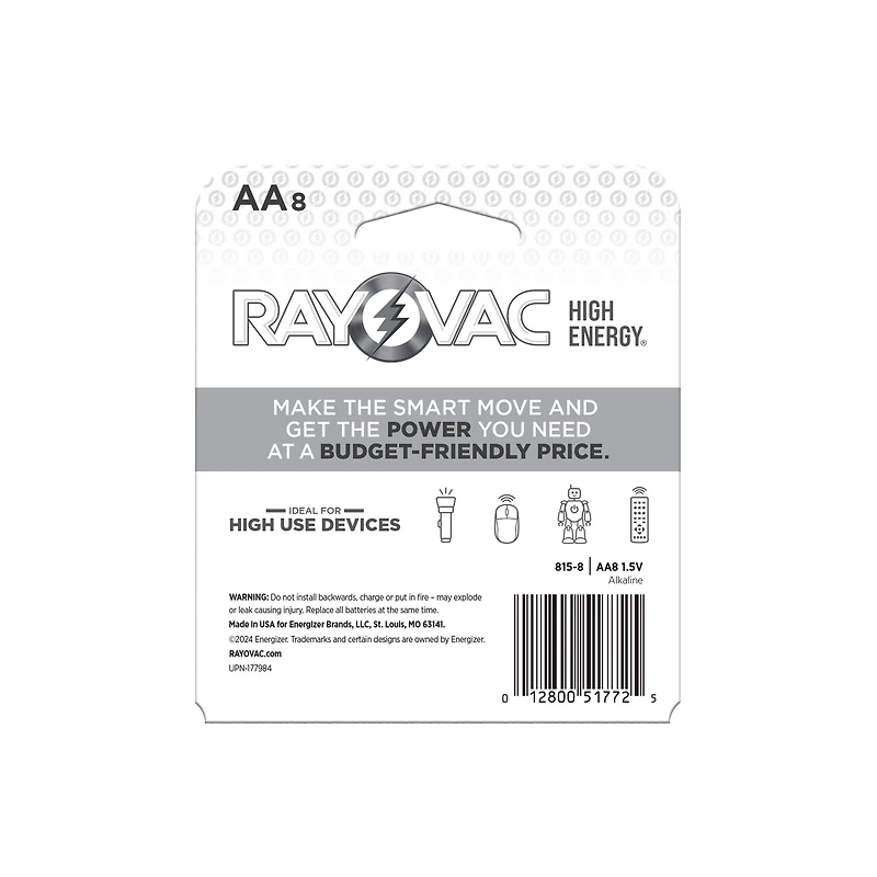 Rayovac High Energy Alkaline AA Batteries 8-Pack