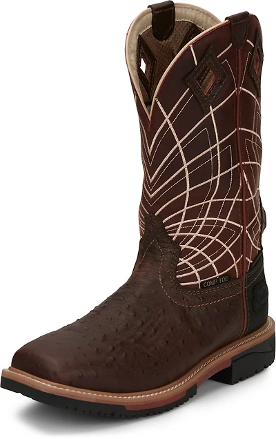 Justin Men's Derrickman Ostrich EH Composite Toe Wellington Work Boots