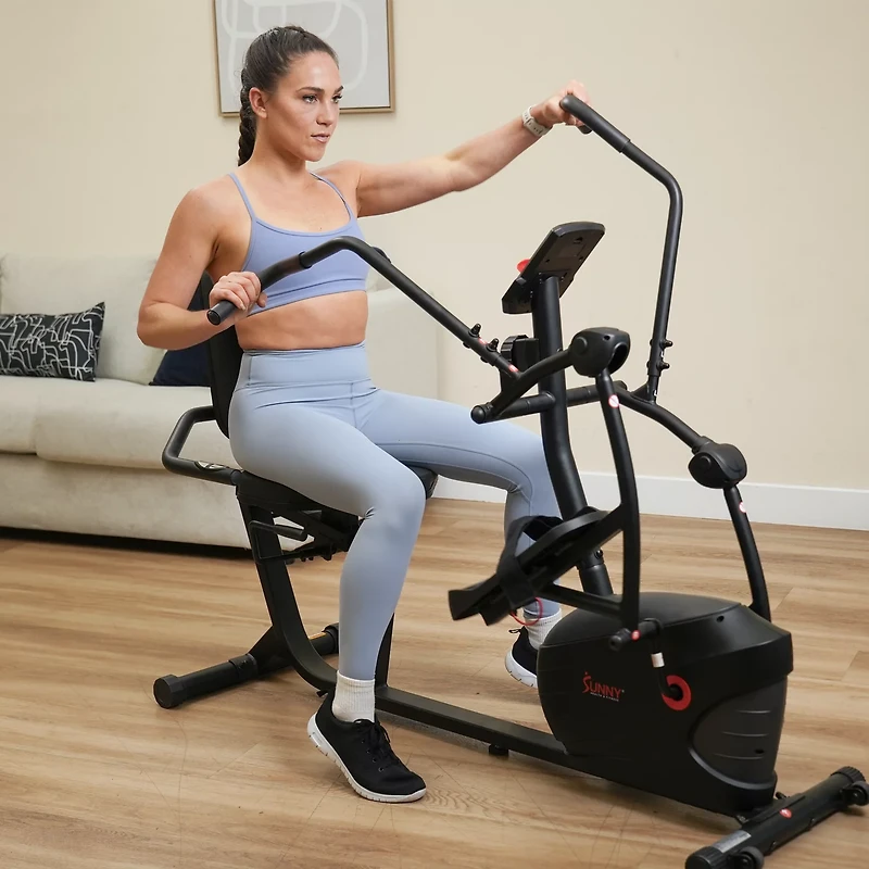 Sunny Health & Fitness Smart Magnetic Resistance Dual Action Recumbent Elliptical Trainer with Bluetooth