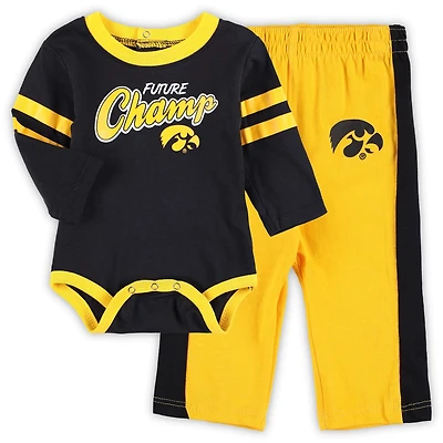 /Gold Iowa Hawkeyes Little Kicker Long Sleeve Bodysuit and Sweatpants Set