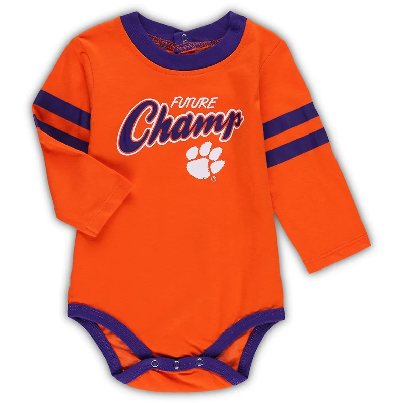 /Purple Clemson Tigers Little Kicker Long Sleeve Bodysuit and Sweatpants Set
