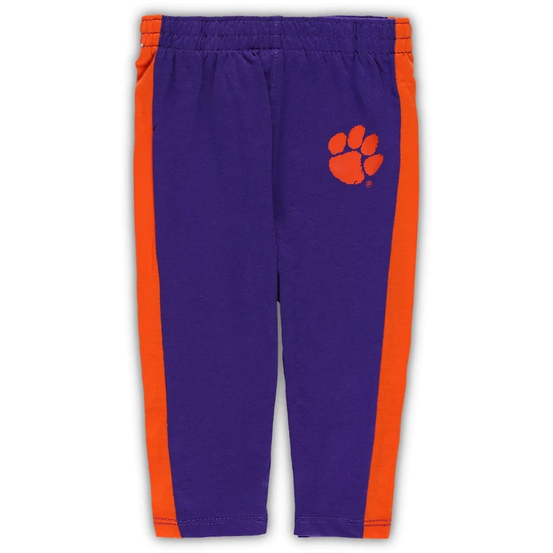 /Purple Clemson Tigers Little Kicker Long Sleeve Bodysuit and Sweatpants Set
