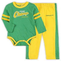 /Yellow Oregon Ducks Little Kicker Long Sleeve Bodysuit and Sweatpants Set