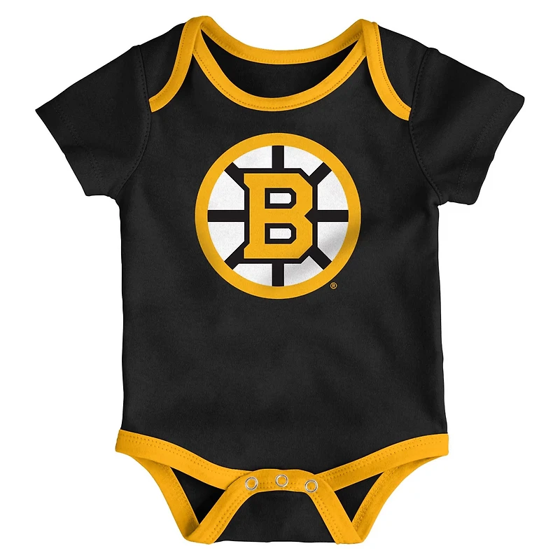 Newborn Outerstuff Boston Bruins Triple Header Three-Piece Bodysuit Set