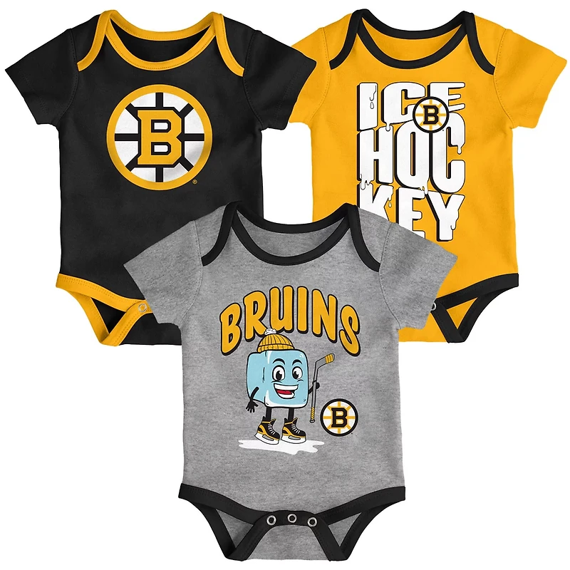 Newborn Outerstuff Boston Bruins Triple Header Three-Piece Bodysuit Set