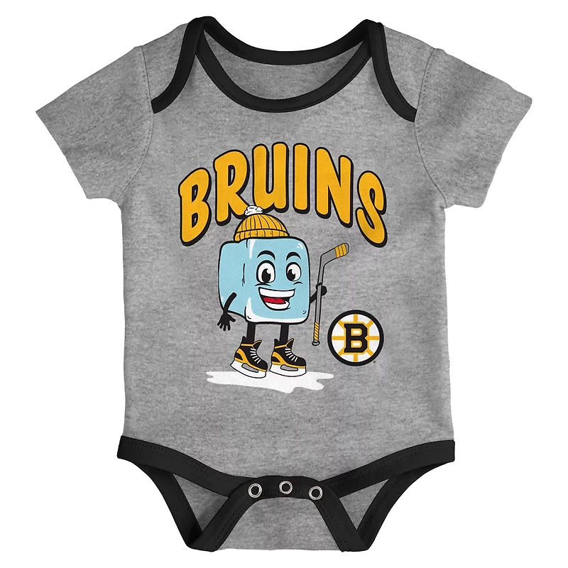 Newborn Outerstuff Boston Bruins Triple Header Three-Piece Bodysuit Set
