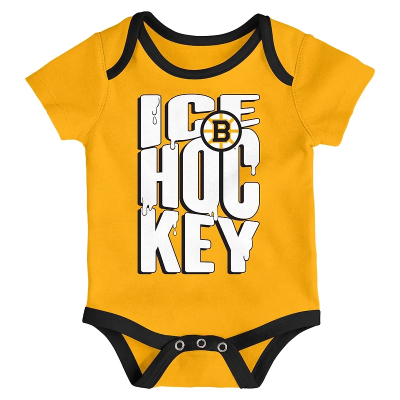Newborn Outerstuff Boston Bruins Triple Header Three-Piece Bodysuit Set