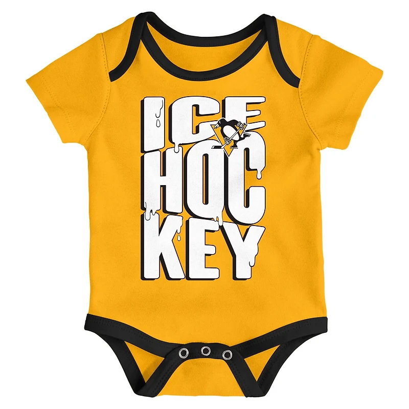 Newborn Outerstuff Pittsburgh Penguins Triple Header Three-Piece Bodysuit Set