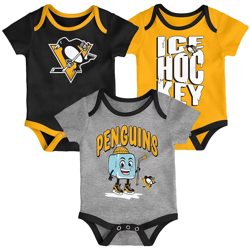 Newborn Outerstuff Pittsburgh Penguins Triple Header Three-Piece Bodysuit Set