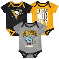 Newborn Outerstuff Pittsburgh Penguins Triple Header Three-Piece Bodysuit Set