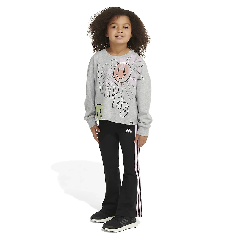 adidas 2-Piece Long Sleeve Graphic T-shirt and Flare Pant Set