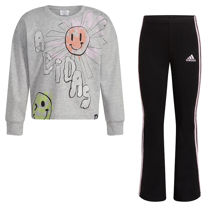 adidas 2-Piece Long Sleeve Graphic T-shirt and Flare Pant Set