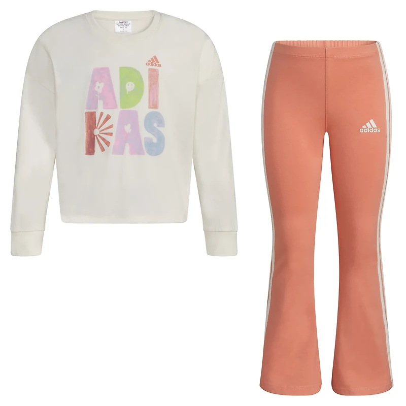 adidas 2-Piece Long Sleeve Graphic T-shirt and Flare Pant Set