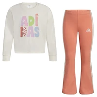 adidas 2-Piece Long Sleeve Graphic T-shirt and Flare Pant Set