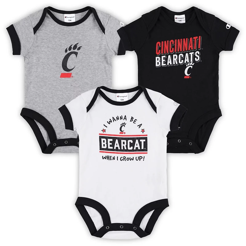 Champion /Heather Gray Cincinnati Bearcats I Wanna Be Three-Pack Bodysuit Set