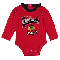 Girls Chicago Blackhawks 3-Piece Rink Queen Long Sleeve Bodysuit Pants  Headband Set