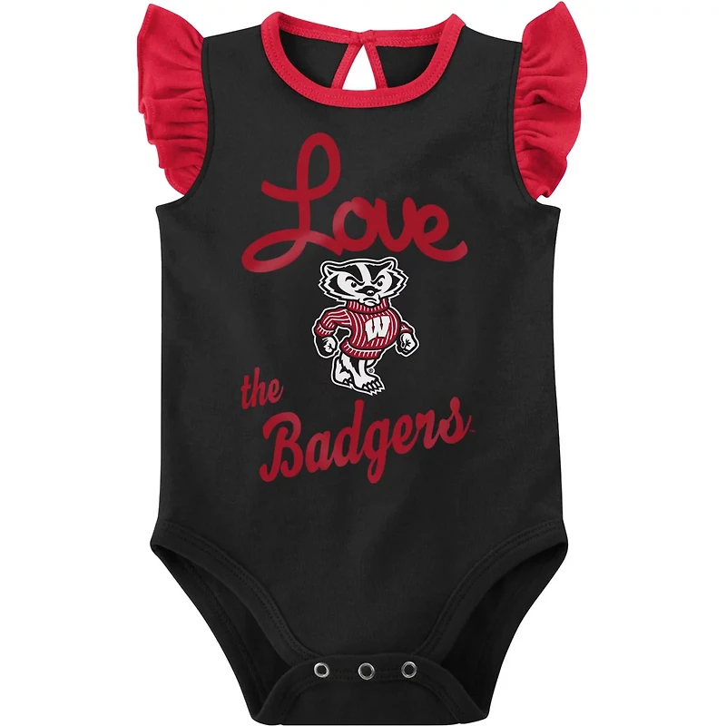 Girls Newborn /Black Wisconsin Badgers Spread the Love 2-Pack Bodysuit Set