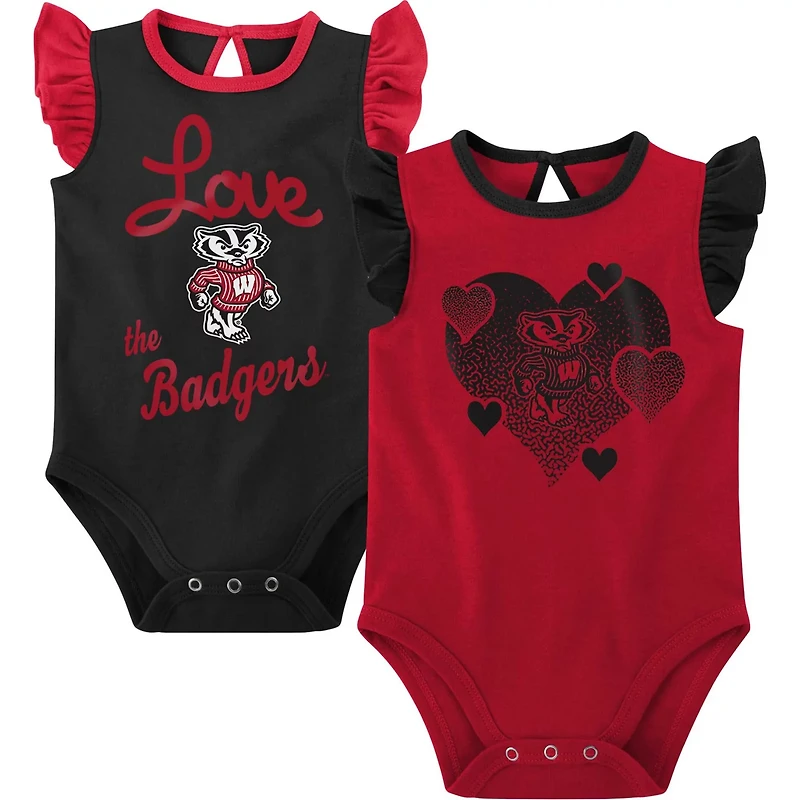 Girls Newborn /Black Wisconsin Badgers Spread the Love 2-Pack Bodysuit Set