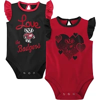 Girls Newborn  /Black Wisconsin Badgers Spread the Love 2-Pack Bodysuit Set