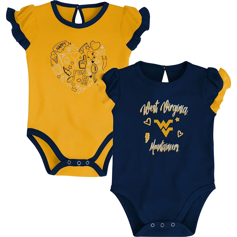 Girls Newborn /Gold West Virginia Mountaineers Too Much Love Two-Piece Bodysuit Set