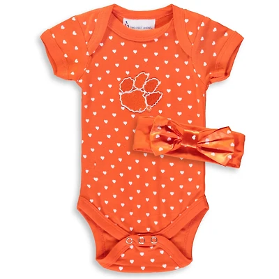 Girls Newborn Clemson Tigers Hearts Bodysuit and Headband Set