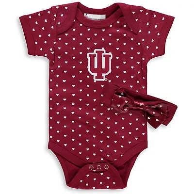 Girls Newborn Indiana Hoosiers Hearts Bodysuit and Headband Set