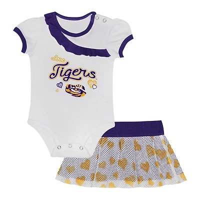 Girls Newborn  LSU Tigers Two-Piece Love My Team Bodysuit Skirt Set