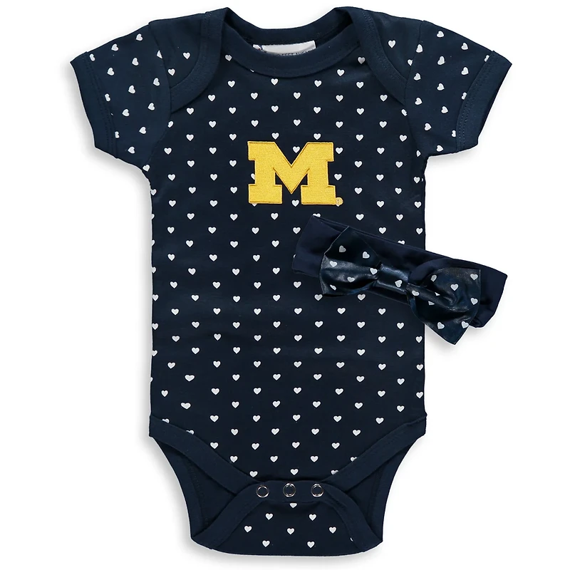 Girls Newborn Michigan Wolverines Hearts Bodysuit and Headband Set