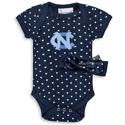 Girls Newborn  North Carolina Tar Heels Hearts Bodysuit and Headband Set