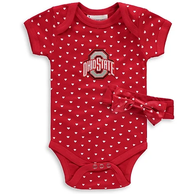 Girls Newborn  Ohio State Buckeyes Hearts Bodysuit and Headband Set