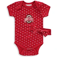 Girls Newborn  Ohio State Buckeyes Hearts Bodysuit and Headband Set