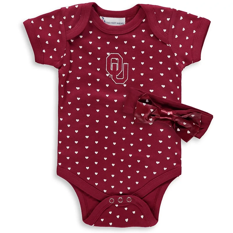 Girls Newborn  Oklahoma Sooners Hearts Bodysuit and Headband Set