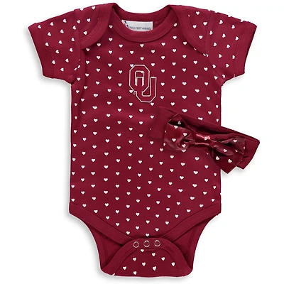 Girls Newborn Oklahoma Sooners Hearts Bodysuit and Headband Set