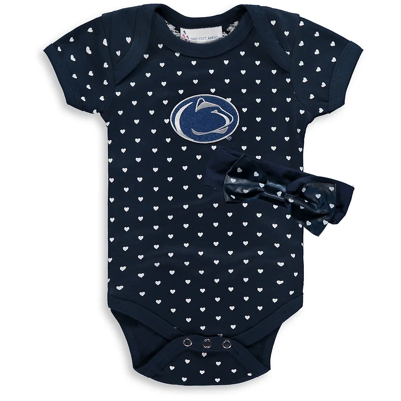 Girls Newborn Penn State Nittany Lions Hearts Bodysuit and Headband Set