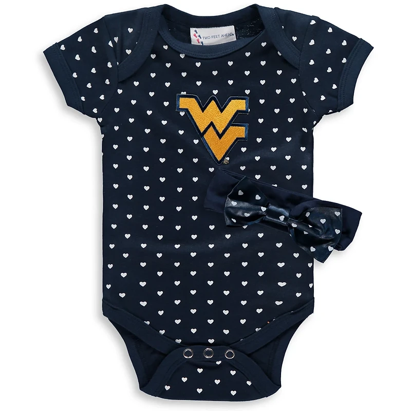 Girls Newborn  West Virginia Mountaineers Hearts Bodysuit and Headband Set