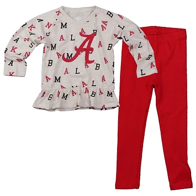 Girls Wes  Willy Alabama Crimson Tide Ruffle Raglan Long Sleeve T-Shirt  Leggings Set