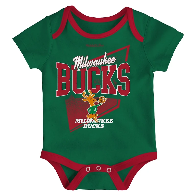 Mitchell  Ness Hunter Red Milwaukee Bucks Hardwood Classics Bodysuits  Cuffed Knit Hat Set